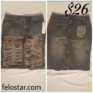 woman jeans skirt rip style fubu blue size 7/8